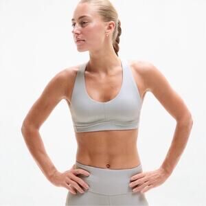 Athleta Interval Plunge Train Sports Bra Light Gray A-C M 599799